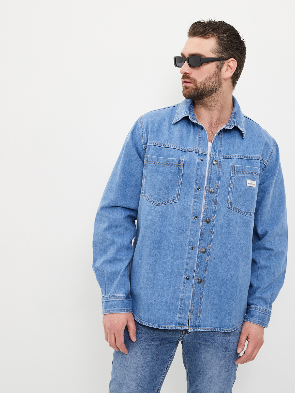 Мужская джинсовая рубашка прямого кроя